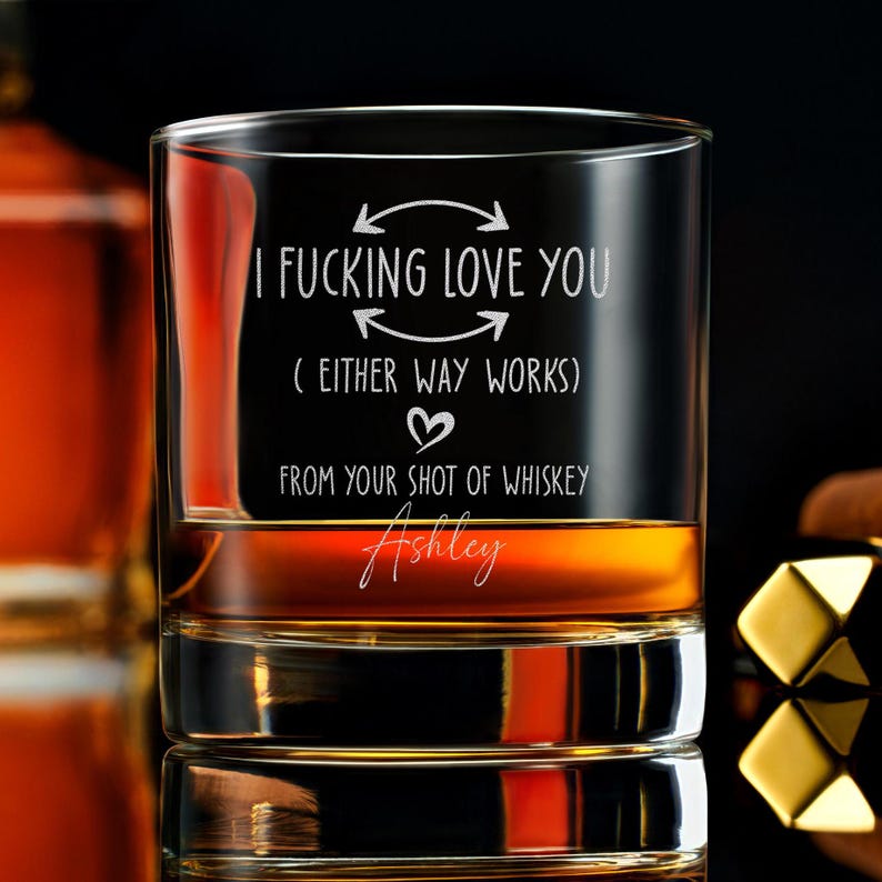 Personalized Whiskey Glass I Fking Love You Funny Custom Gift Box Whiskey Glass Gift for Husband or Him