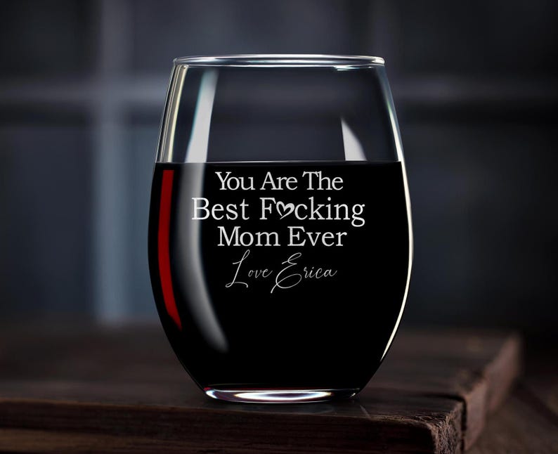 Personalized Stemless Wine Glass Best Mom Ever Custom Gift Box Mothers Day Birthday Gift from Daughter or Son