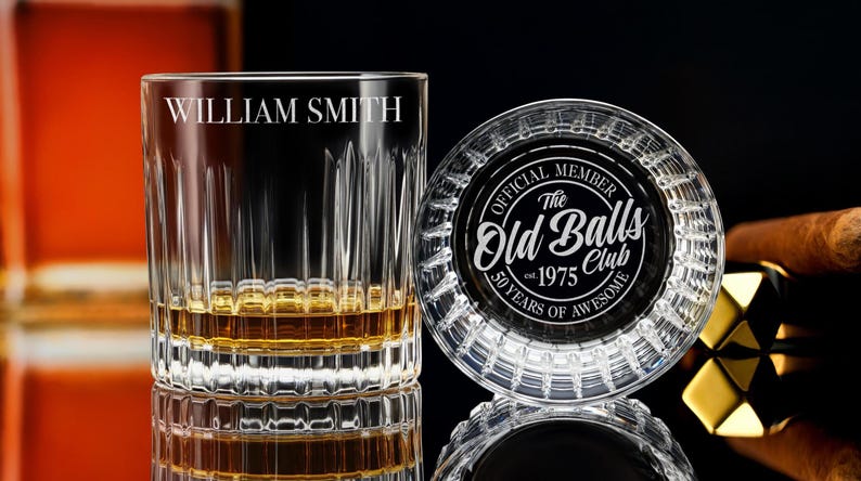 Personalized 50th Birthday Crystal Whiskey Glass Engraved Rock Glass Gift for Husband Dad or Him