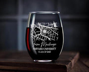 Custom Campus Map Wine Glass Engraved Graduation Gift Box Class of 2025 Gift for Him or Her