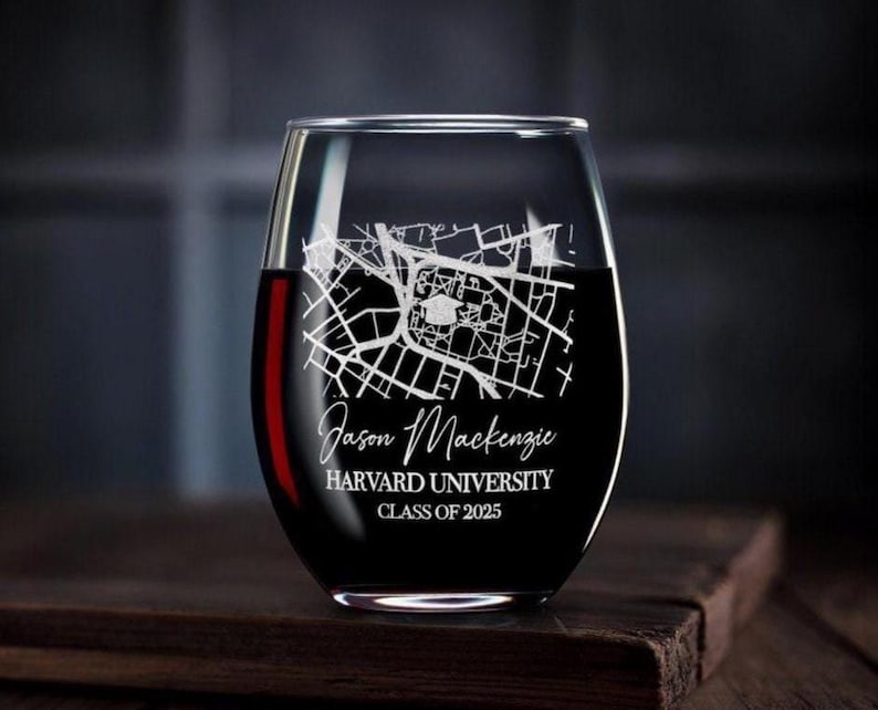 Custom Campus Map Wine Glass Engraved Graduation Gift Box Class of 2025 Gift for Him or Her