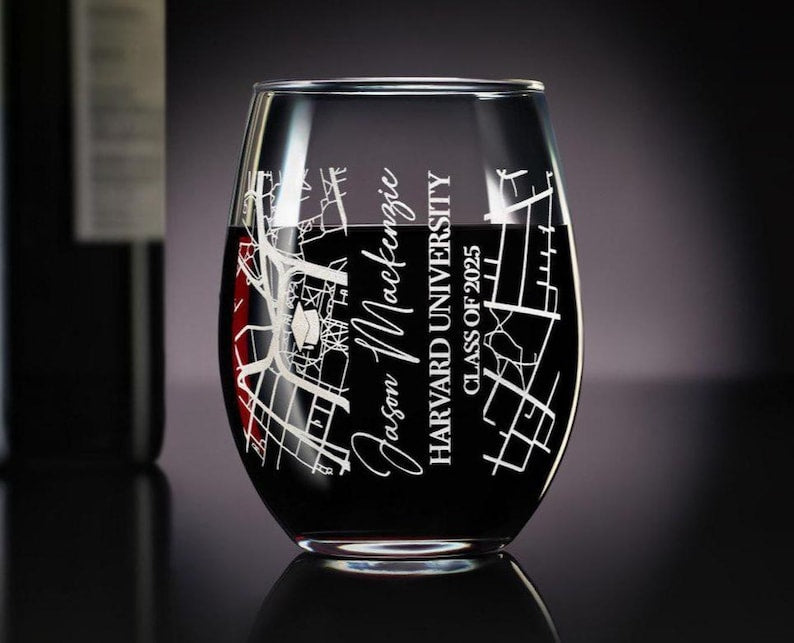 Custom Campus Map Stemless Wine Glass Personalized Graduation Gift Box Class of 2025 Gift for Him or Her