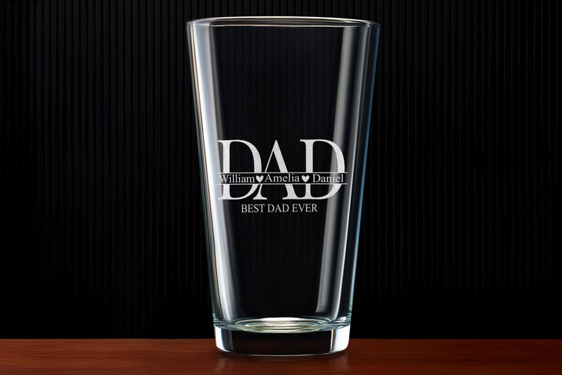 Personalized Beer Mug Custom Engraved Names Beer Glass Fathers Day Gift for Dad or Husband