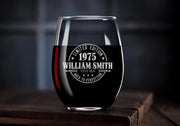 Engraved Stemless Wine Glass Vintage 1975 Personalized 50th Birthday Gift for Men Dad Husband or Brother