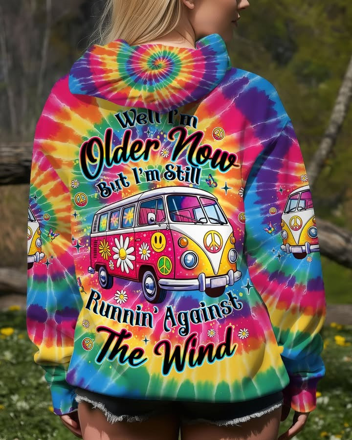 I'm Older Now But I'm Still Runnin Against The Wind Tie Dye Hoodie Groovy Apparel Gifts - Lilybirchmarket