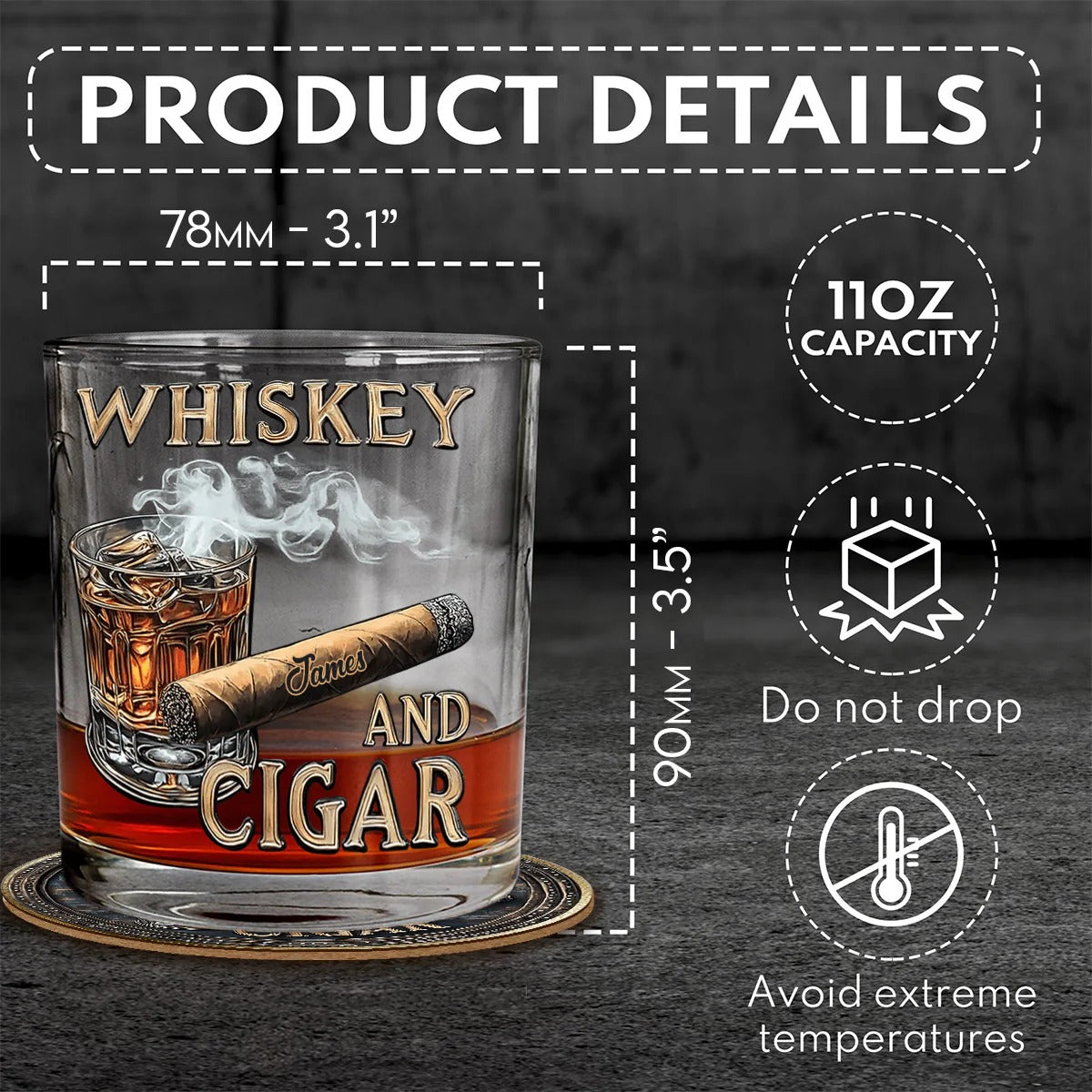 Whiskey And Cigar, Custom Whiskey Glasses For Father