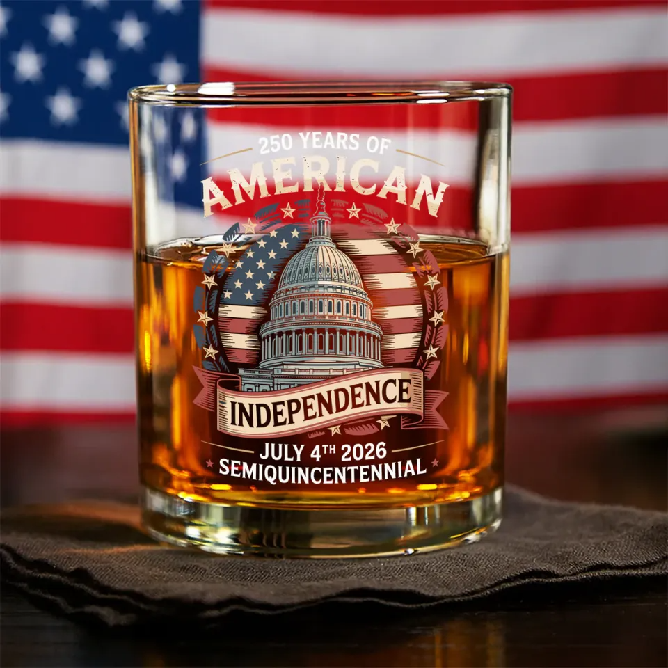 250 Years Of America Independence Whiskey Glass, Gift For Whiskey Lover American Glassware