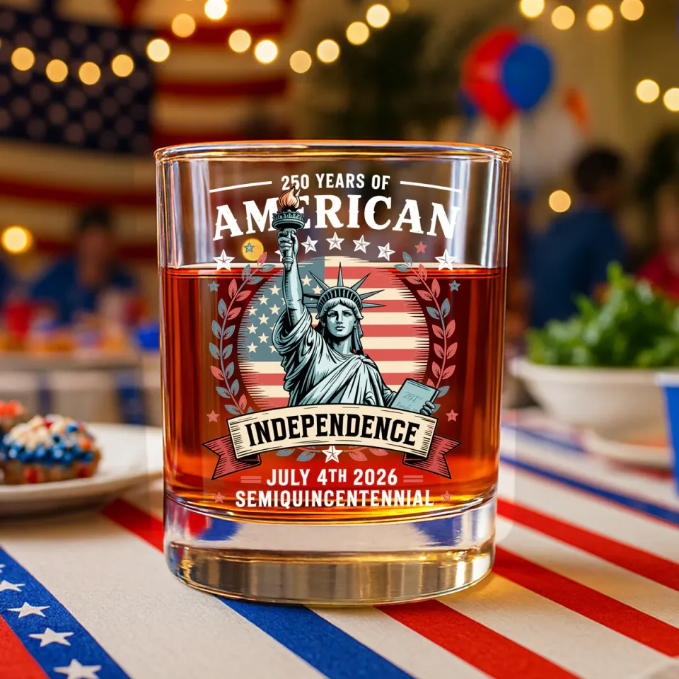 250 Year Of American Independence Patriotic Whiskey Glass, Gift For Whiskey Lover