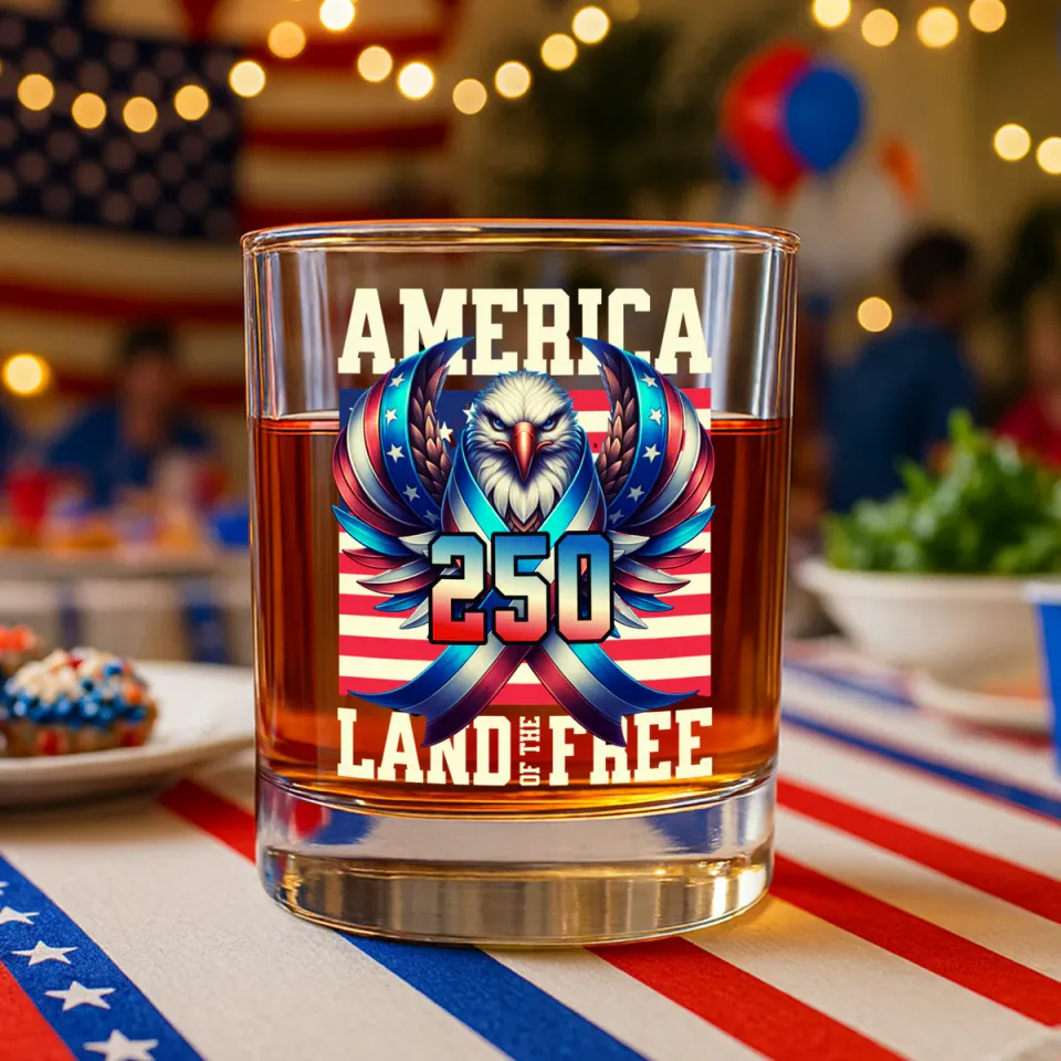 America 250 USA Freedom Liberty Whiskey Glass, Gift For Whiskey Lover American Glassware