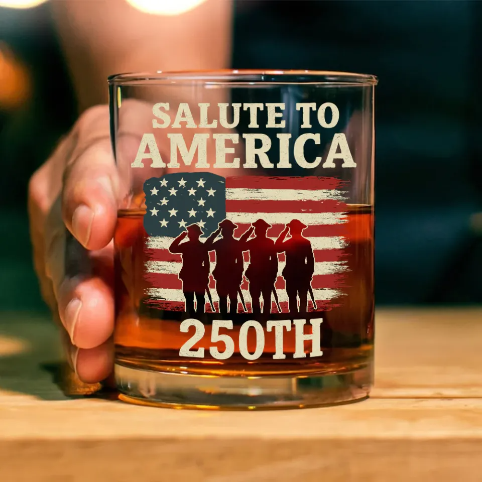 Salute To America 250th Veteran Whiskey Glass, Gift For Whiskey Lover American Glassware