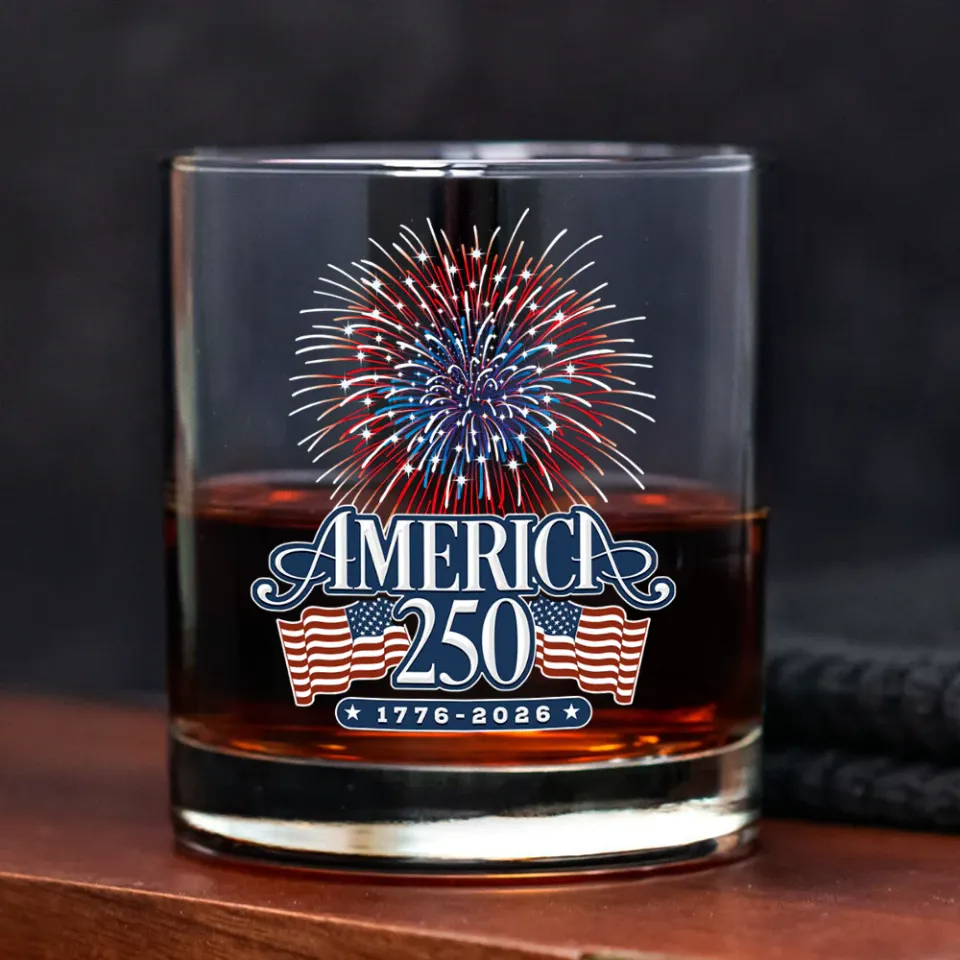 America 250 Firework Whiskey Glass US Patriotic Pride Glass, Gift For Whiskey Lover American Glassware