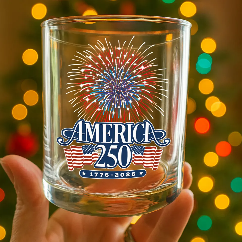 America 250 Firework Whiskey Glass US Patriotic Pride Glass, Gift For Whiskey Lover American Glassware