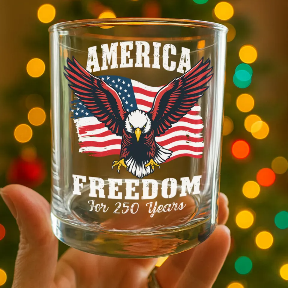 America 250 Years of Freedom Patriotic Eagle Flag Whiskey Glass, Gift For Whiskey Lover