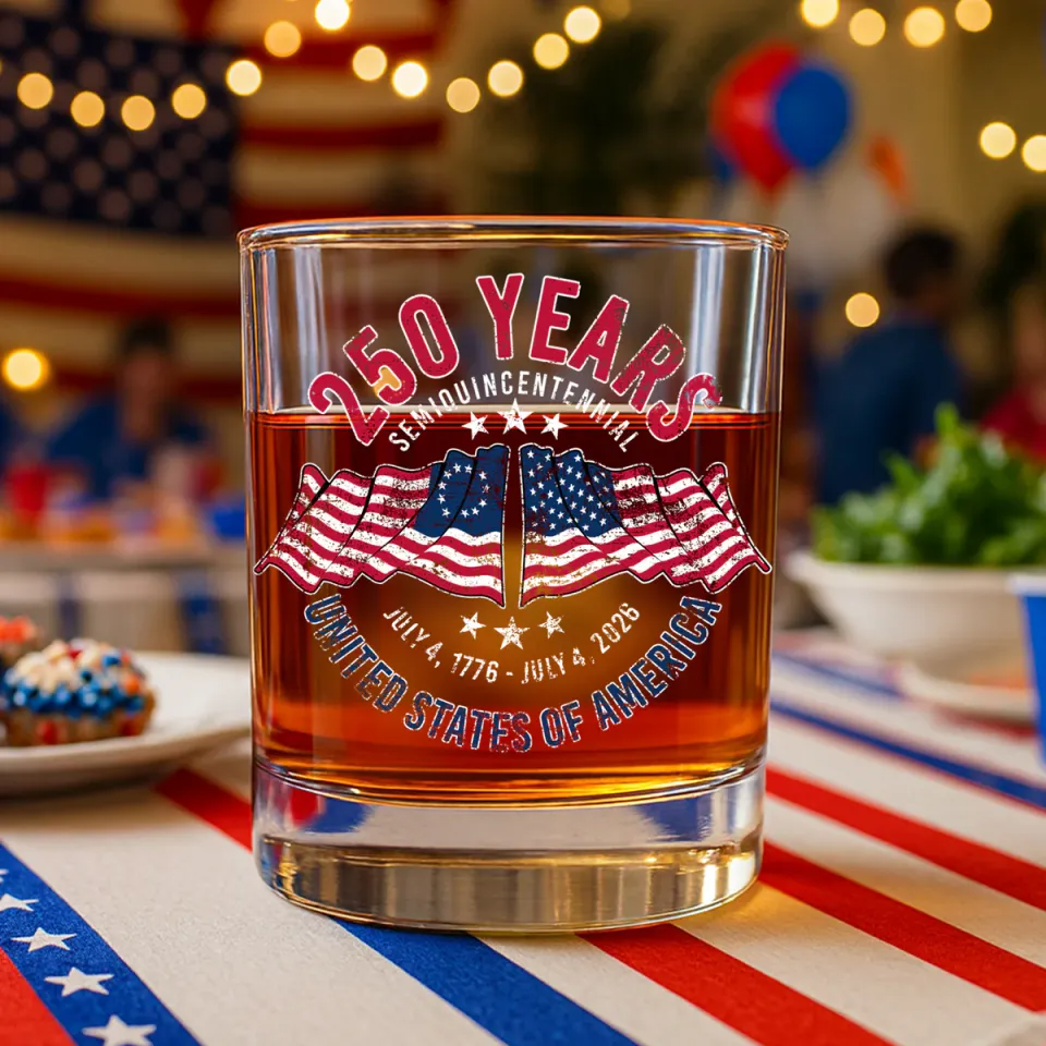 American 250 Years Semiquincentennial Patriotic Gift 2026 Whiskey Glass, Gift For Whiskey Lover