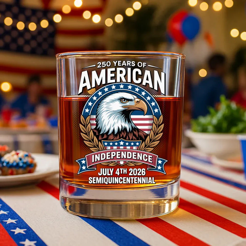 American 250 Years Independence Eagle - July 4th 2026 Whiskey Glass, Gift For Whiskey Lover