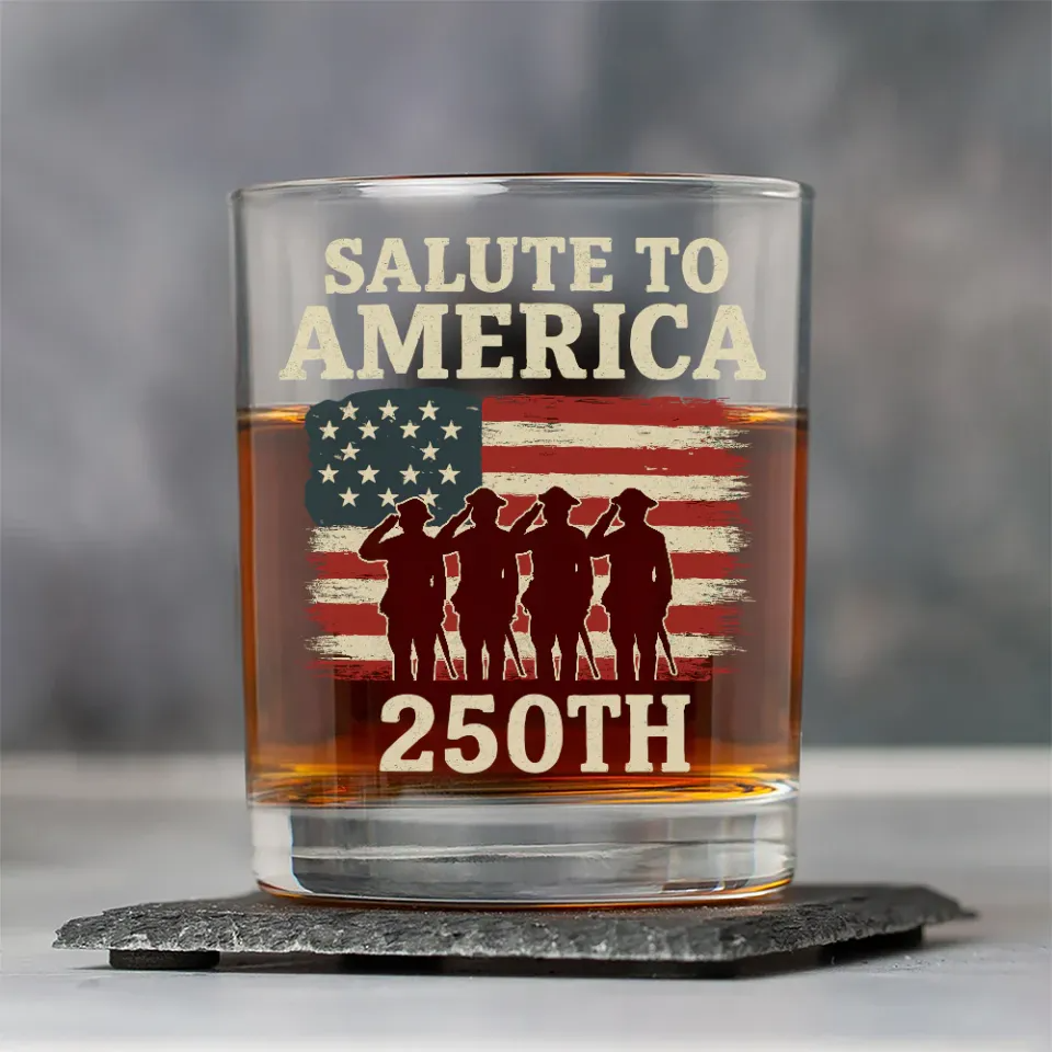 Salute To America 250th Veteran Whiskey Glass, Gift For Whiskey Lover American Glassware