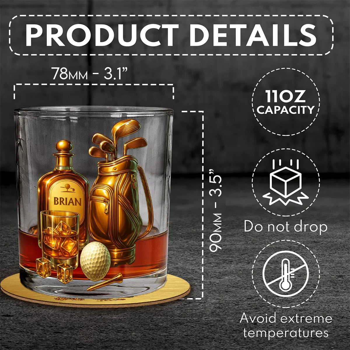 Whiskey & Golf Personalized Golf Whiskey Glass, Luxury Whiskey Glass, Gift For Golfer