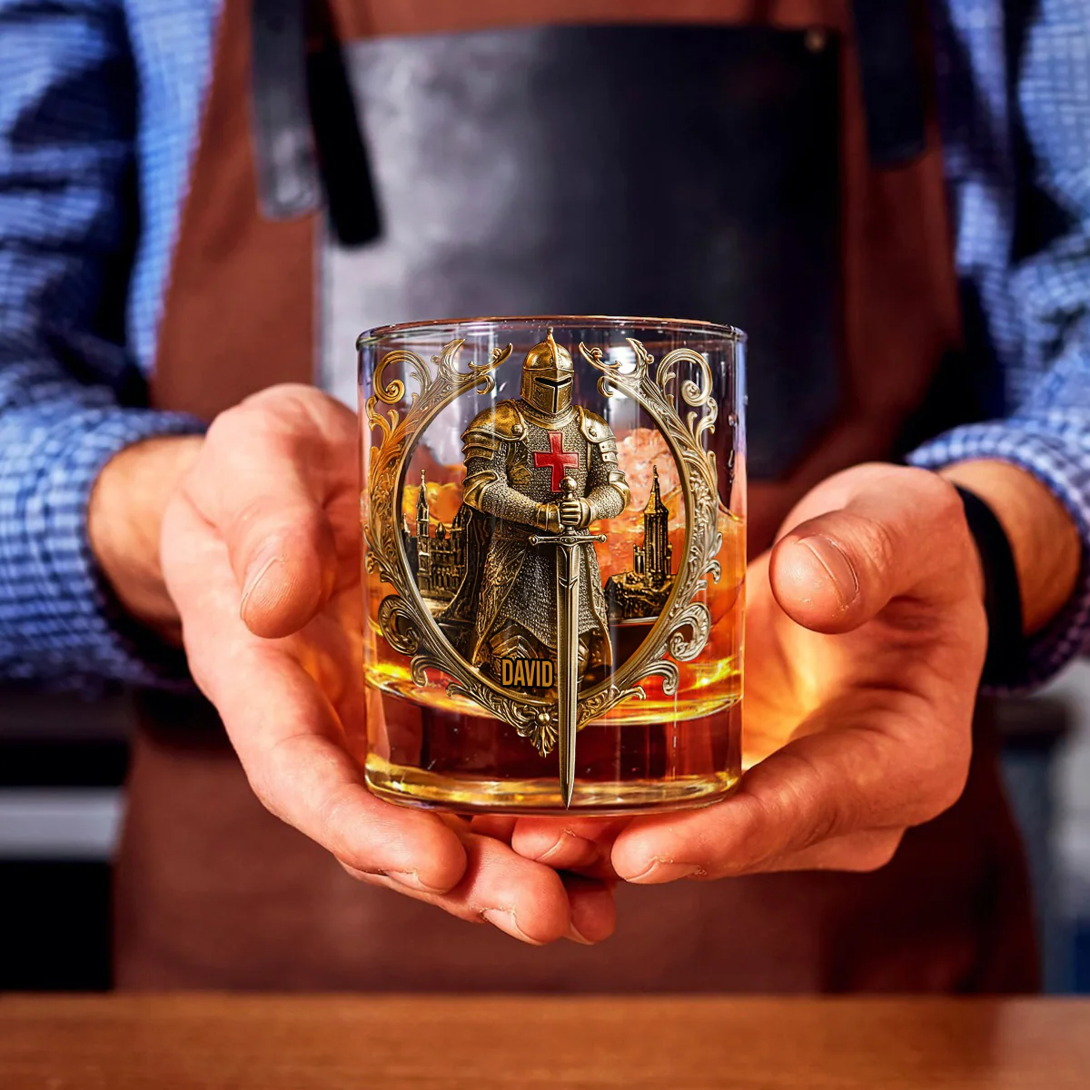 Knight Of God 11oz Whiskey Glass, Personalized Whiskey Glass, Custom Name Christian Glass