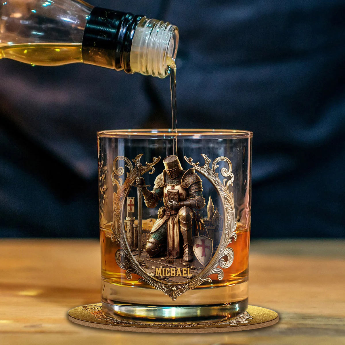 Custom Name Crusader Knight Whiskey Glass, Christian Theme Whiskey Glass, Personalized Glass