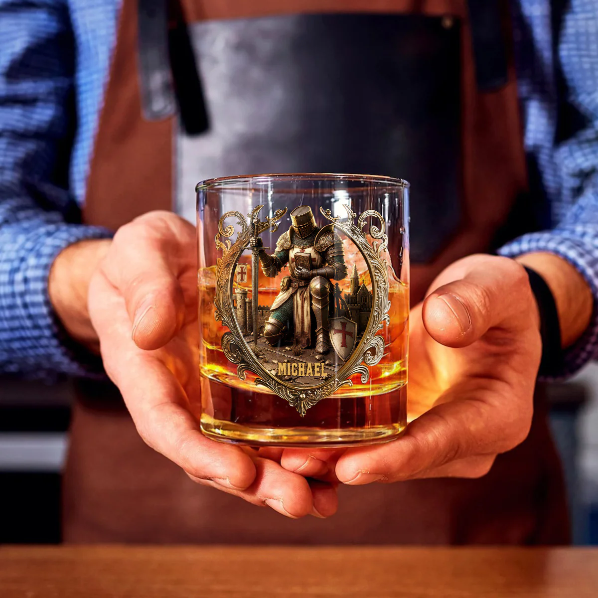 Custom Name Crusader Knight Whiskey Glass, Christian Theme Whiskey Glass, Personalized Glass