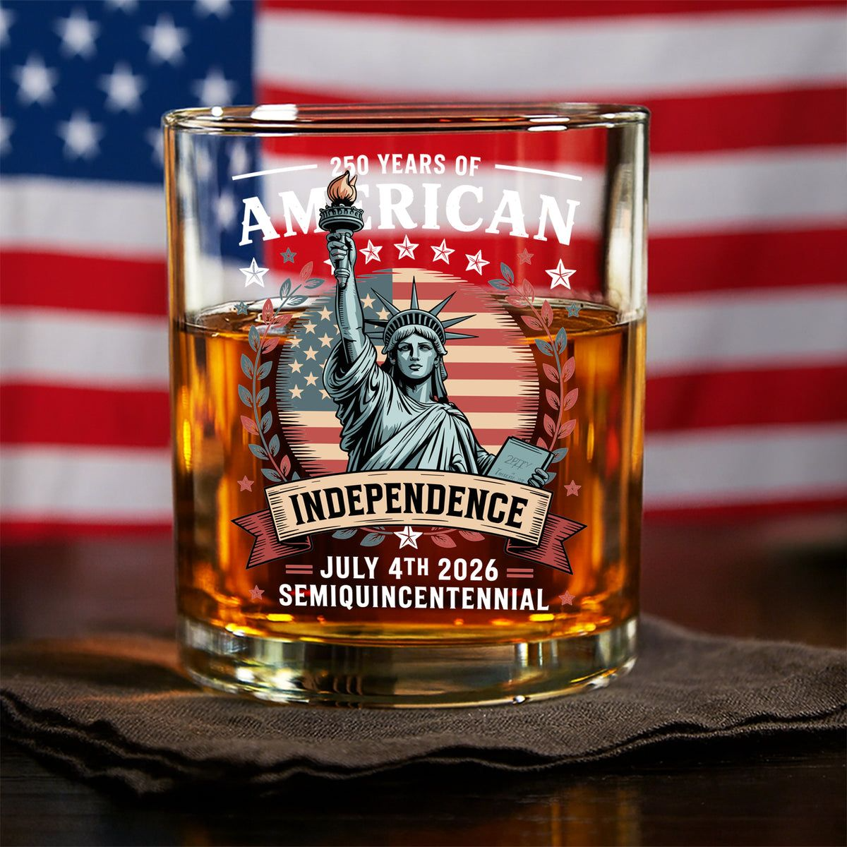 250 Year Of American Independence Patriotic Whiskey Glass, Gift For Whiskey Lover
