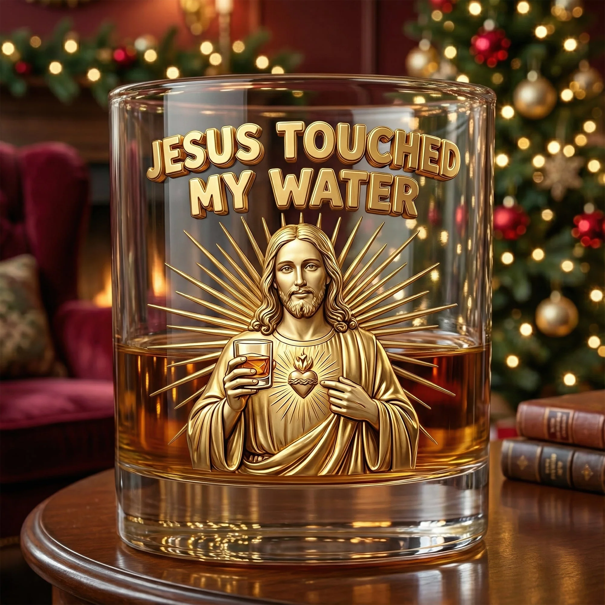Fun Jesus Christ Touch My Water Whiskey Glass, Luxury Whiskey Glass, Gift For Christian