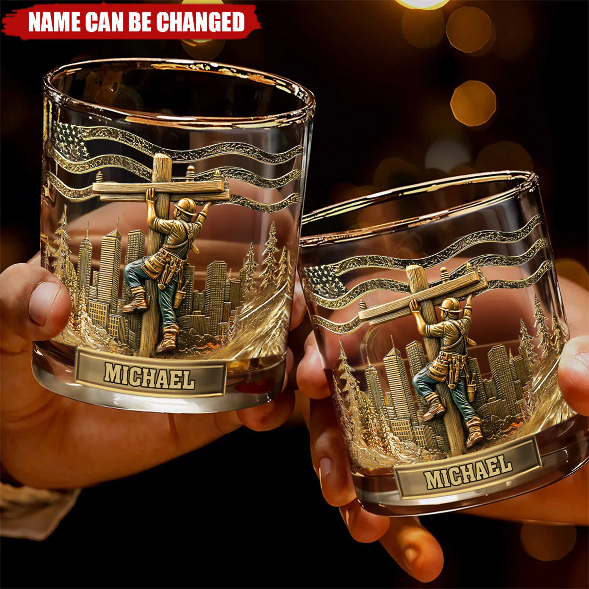 Custom Name Lineman Whiskey Glass, Unique Whiskey Glass, Lineman Gift