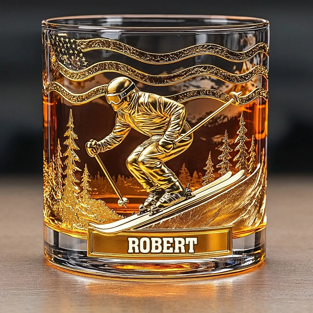 Ski Master Custom Whiskey Glass, Skiing Lover Personalized Whiskey Glasses, Gift For Skier