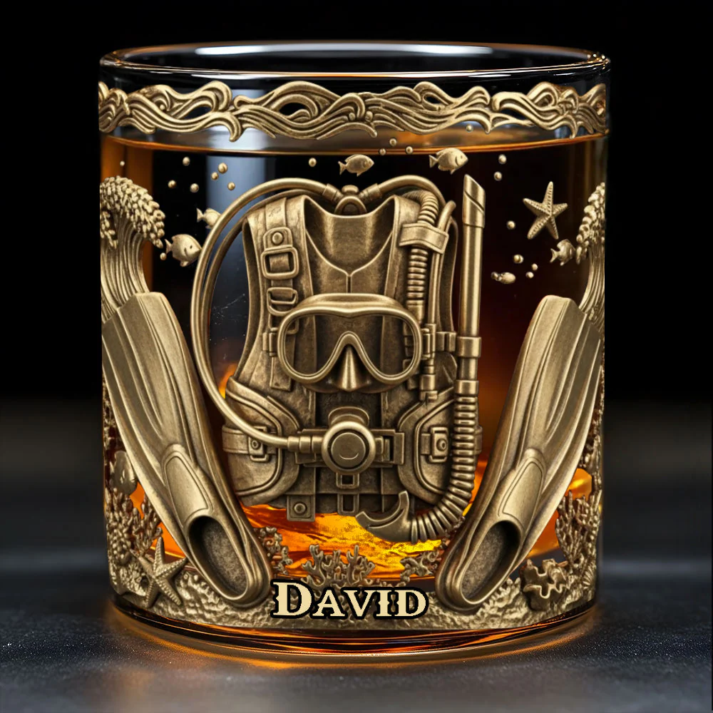 Scuba Suit Custom Whiskey Glasses, Gift For Whiskey Lover, Scuba Diving Gift, Custom Rocks Glasses