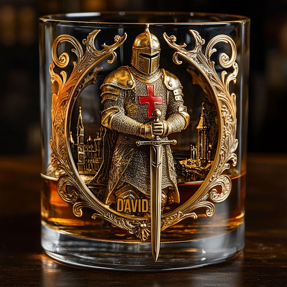 Knight Of God 11oz Whiskey Glass, Personalized Whiskey Glass, Custom Name Christian Glass
