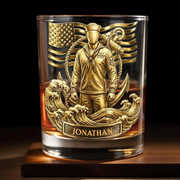 Honoring Our Heroes, American Flag And Military Figure, Personalized Custom Whiskey Glass, Gift For Veterans And Patriots