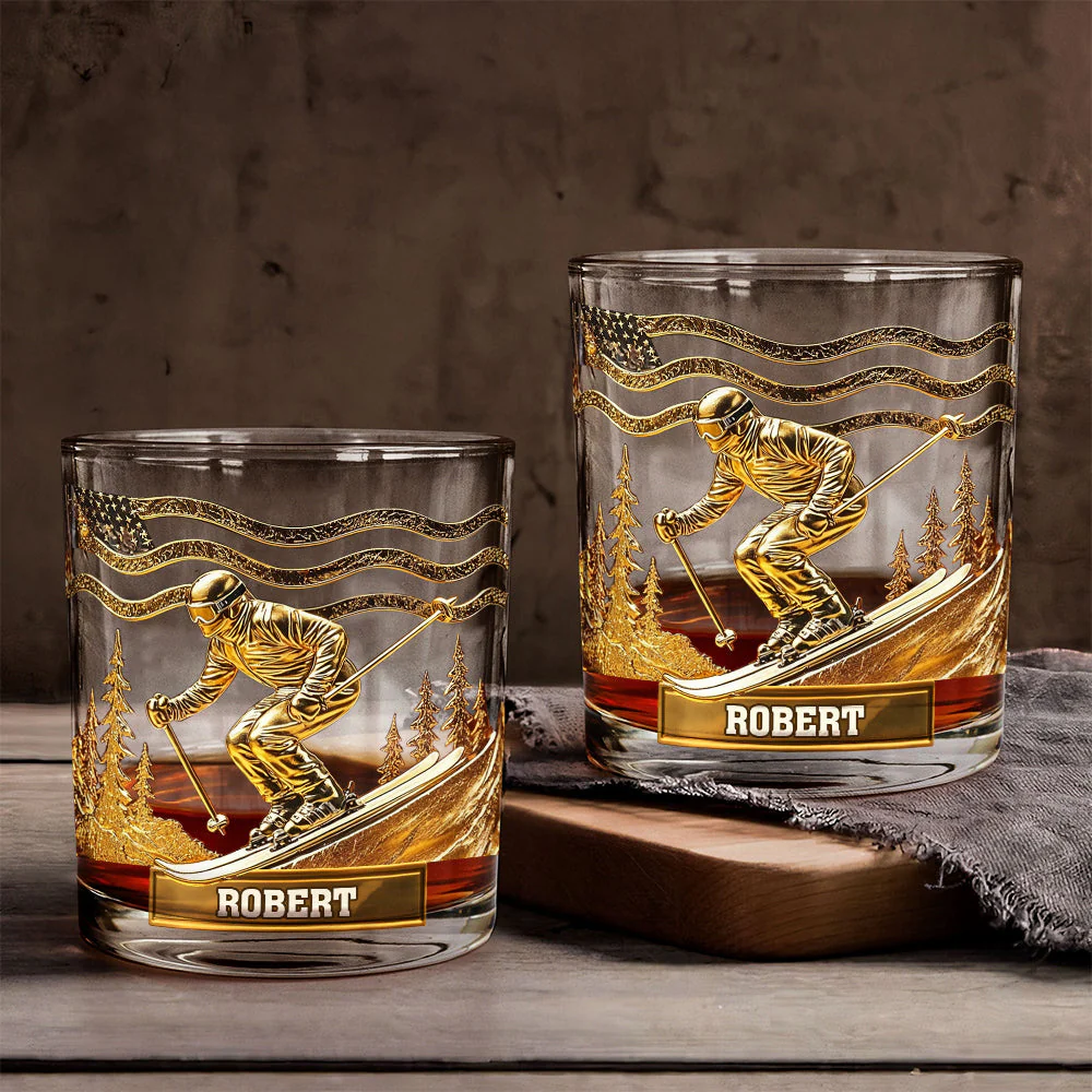 Ski Master Custom Whiskey Glass, Skiing Lover Personalized Whiskey Glasses, Gift For Skier