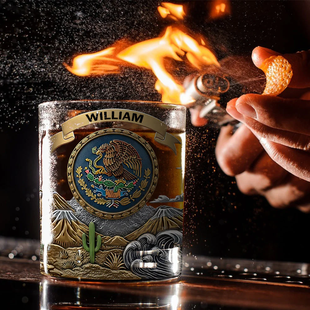 Mexican National Coat Of Arms Whiskey Glass, Luxury Whiskey Glass, Personalized Whiskey Glass