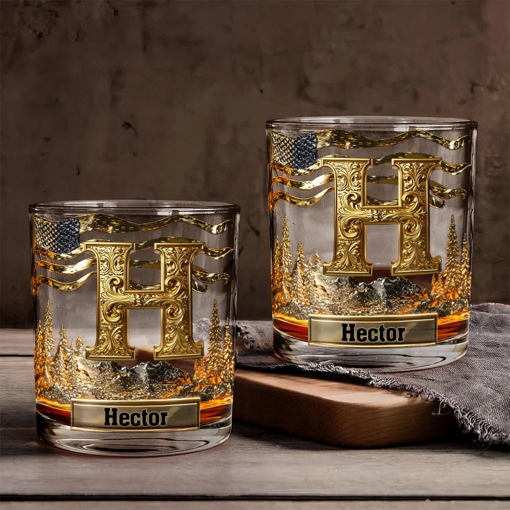 Alphabet Initial For Whiskey Lovers Personalized Whisky Whiskey Glass, Luxury Whiskey Glass