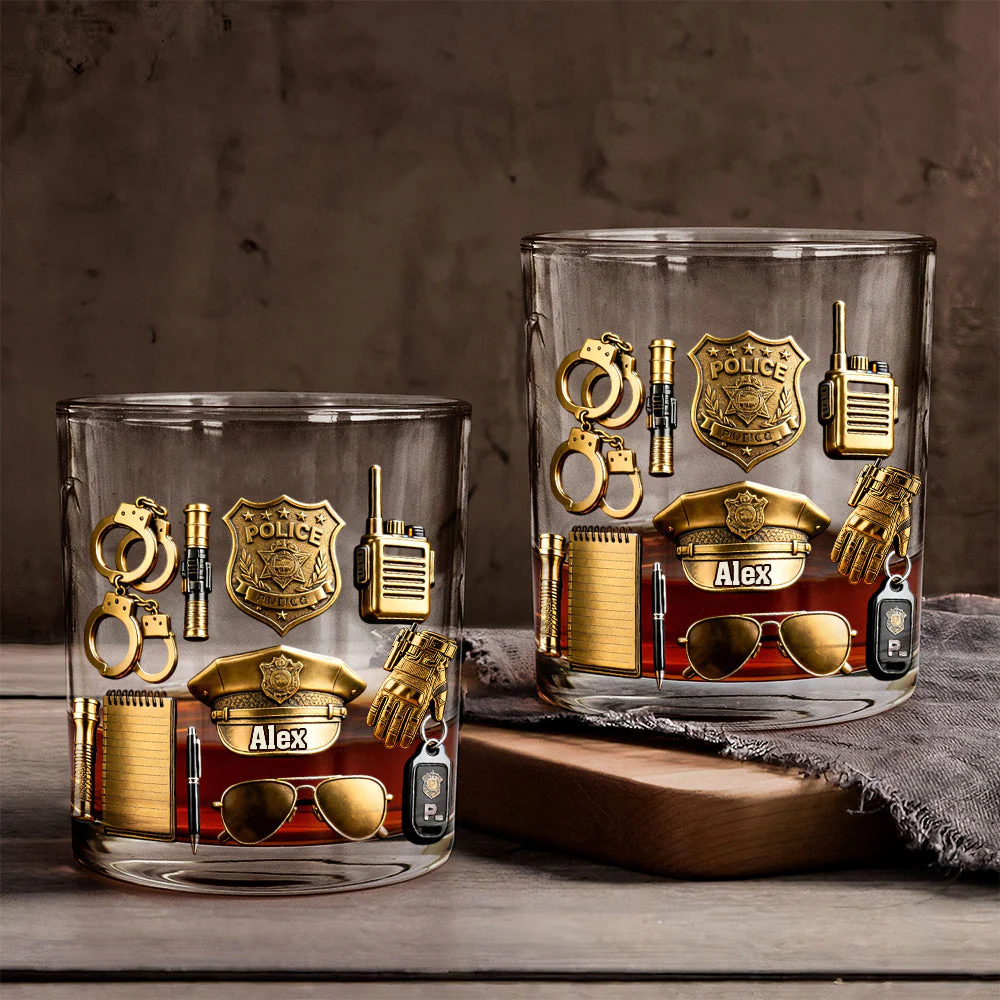 Police Officer Whiskey Glass, Luxury Whiskey Glass, Personalized Whiskey Glass, Gift For Police