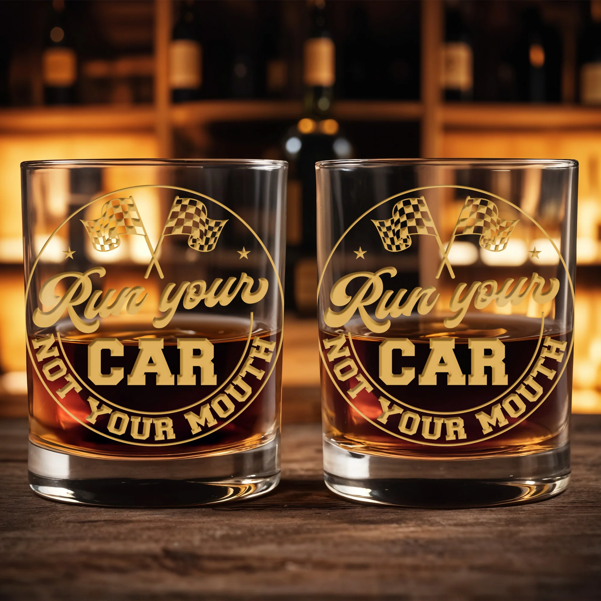 Run Your Car Not Your Mouth Whiskey Glass, Gift For Car Enthusiasts And Racing Fans