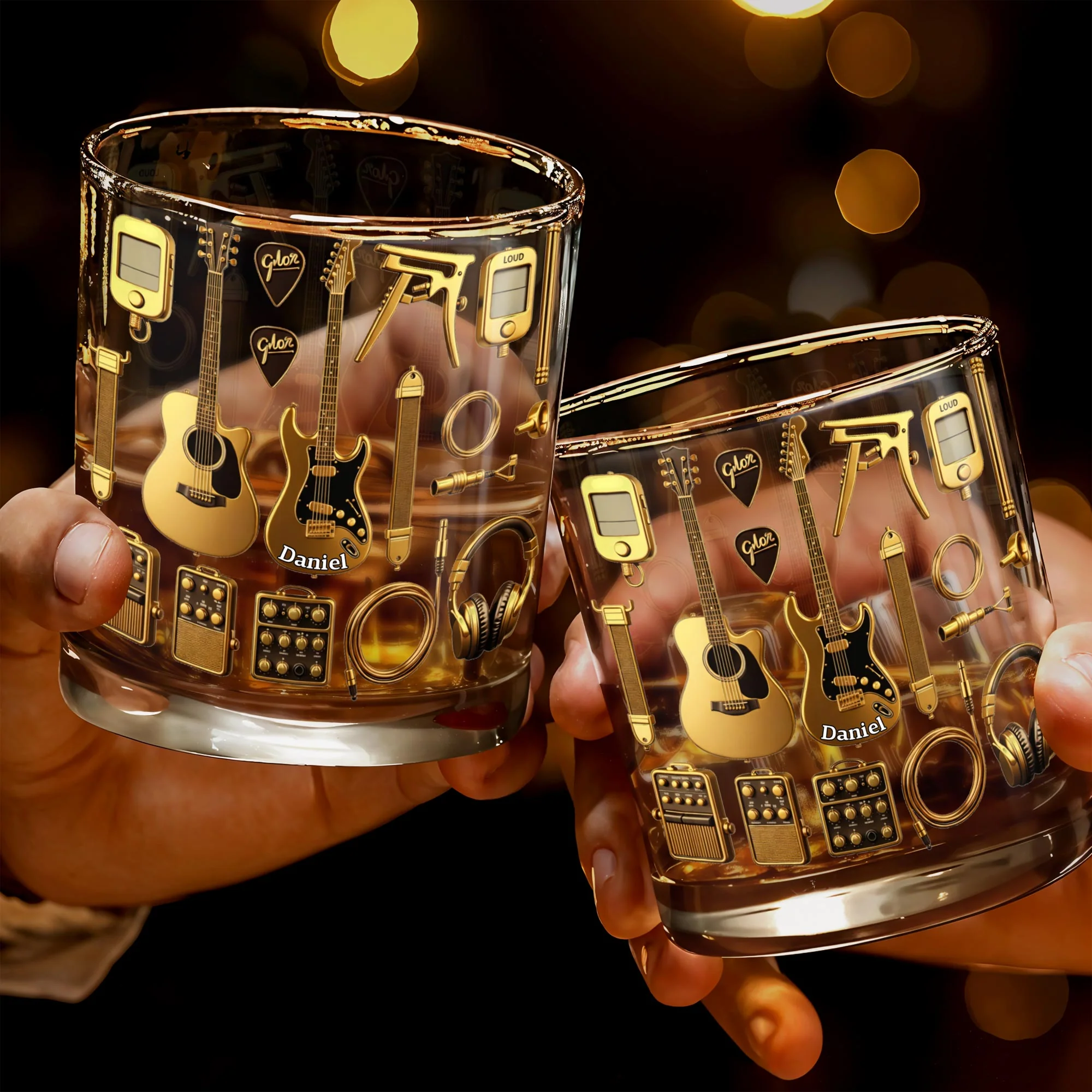Customizable Glass With Guitars, Headphones, And More, Personalized Whiskey Glass, Gift For Musicians And Music Lovers