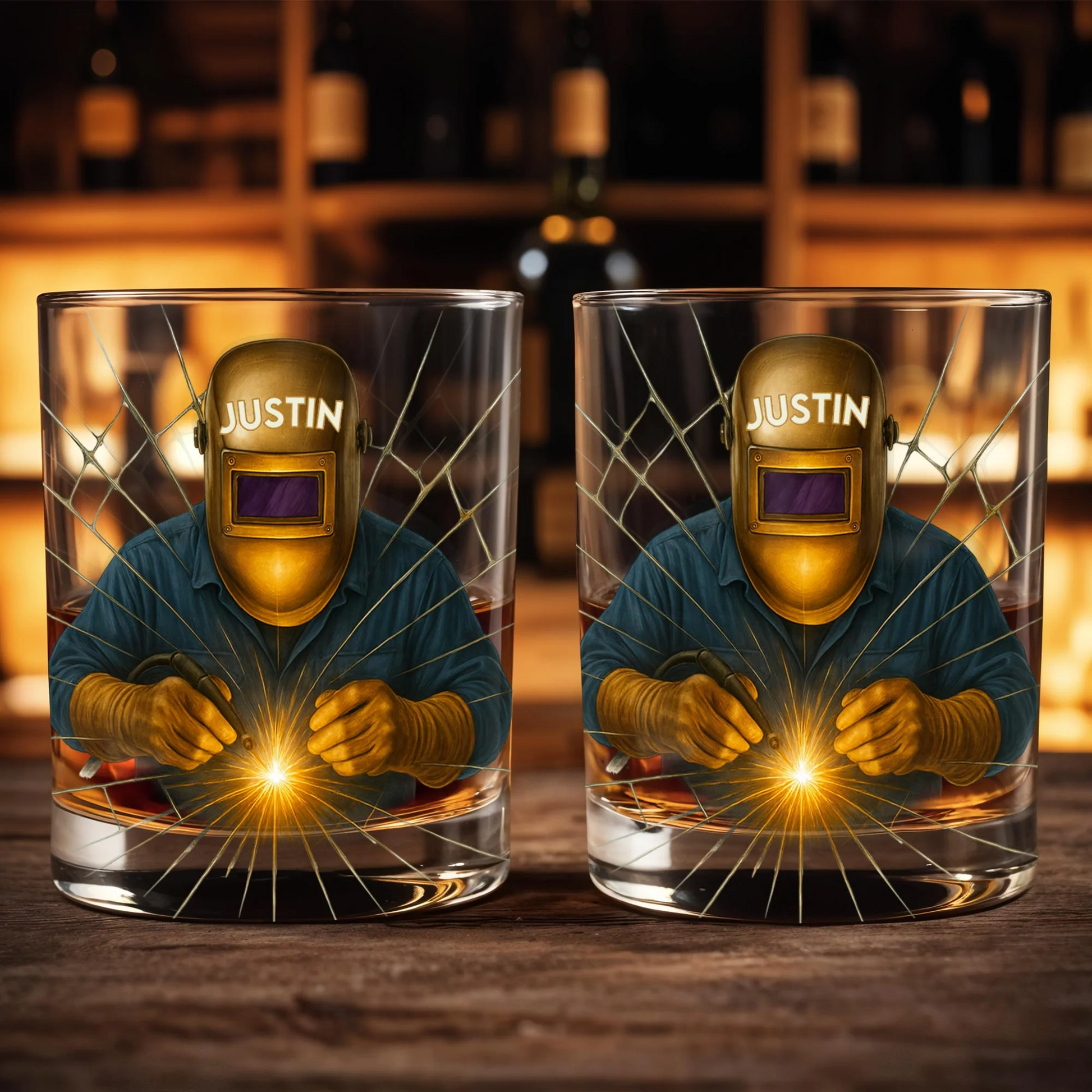 Artistic Welder At Work Personalized Custom Whiskey Glass, Gift For Craftsmen And Metal Workers