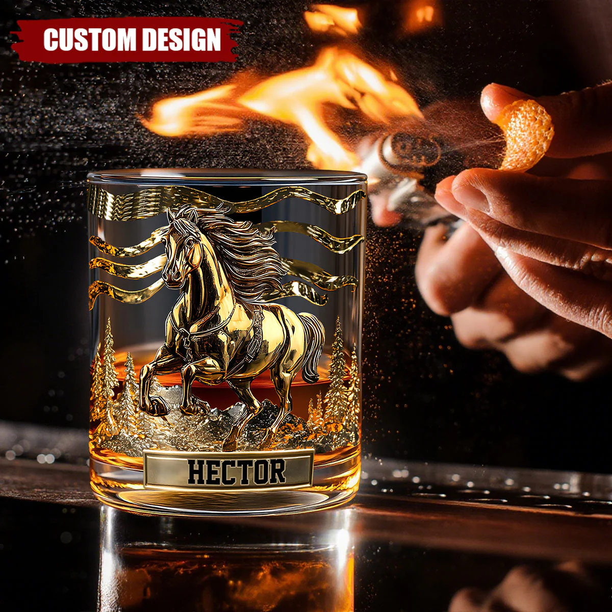Custom Name Horse Print Whiskey Glass, Wild Spirit Unique Whiskey Glass, Gift Ideas For Horse Lovers