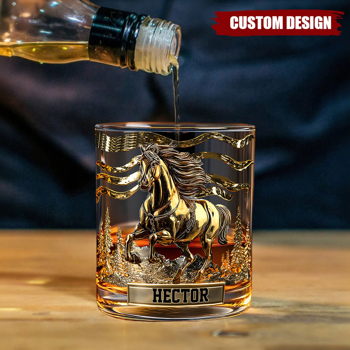 Custom Name Horse Print Whiskey Glass, Wild Spirit Unique Whiskey Glass, Gift Ideas For Horse Lovers