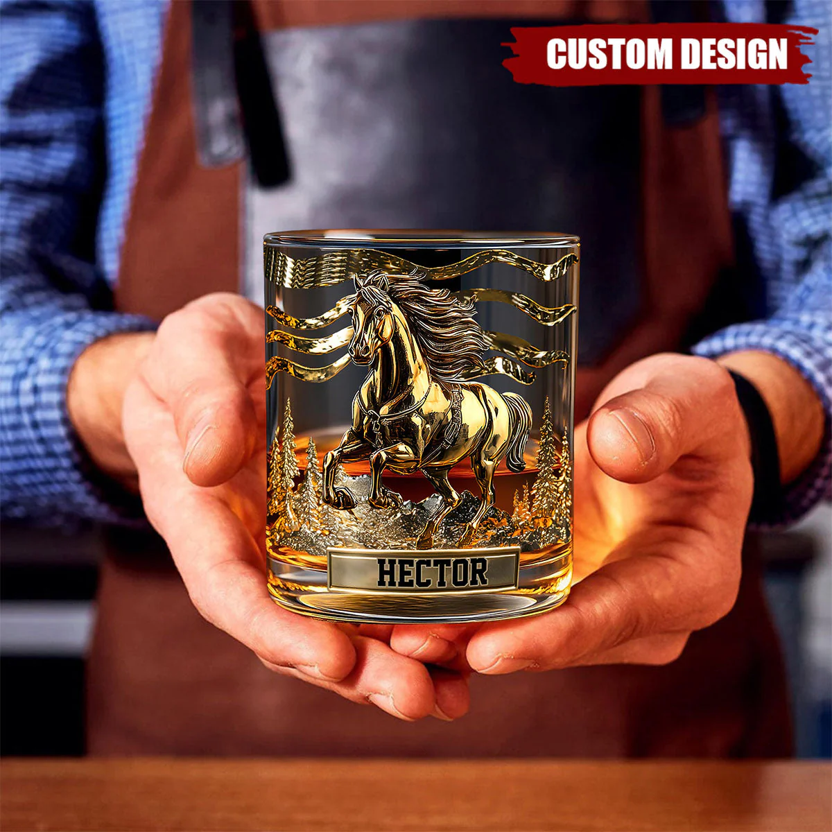 Custom Name Horse Print Whiskey Glass, Wild Spirit Unique Whiskey Glass, Gift Ideas For Horse Lovers