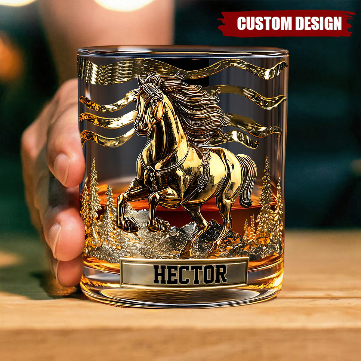 Custom Name Horse Print Whiskey Glass, Wild Spirit Unique Whiskey Glass, Gift Ideas For Horse Lovers