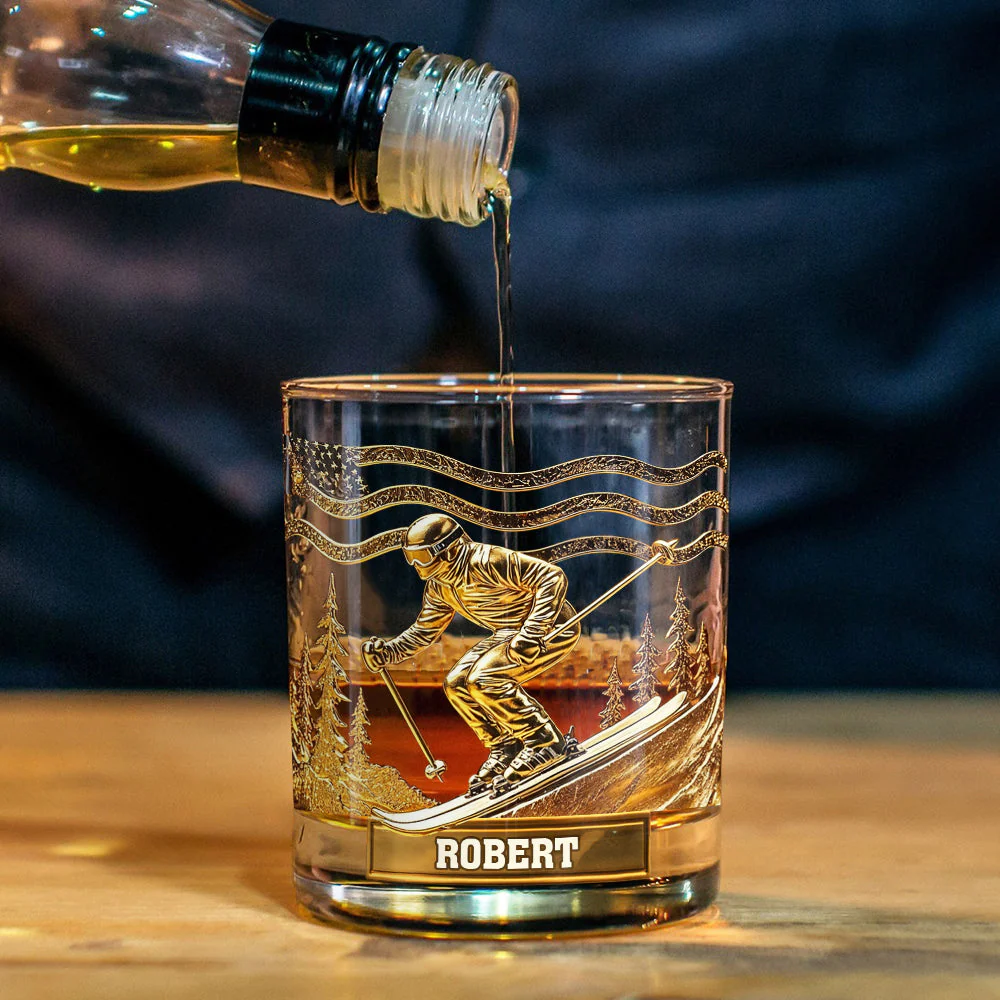 Ski Master Custom Whiskey Glass, Skiing Lover Personalized Whiskey Glasses, Gift For Skier