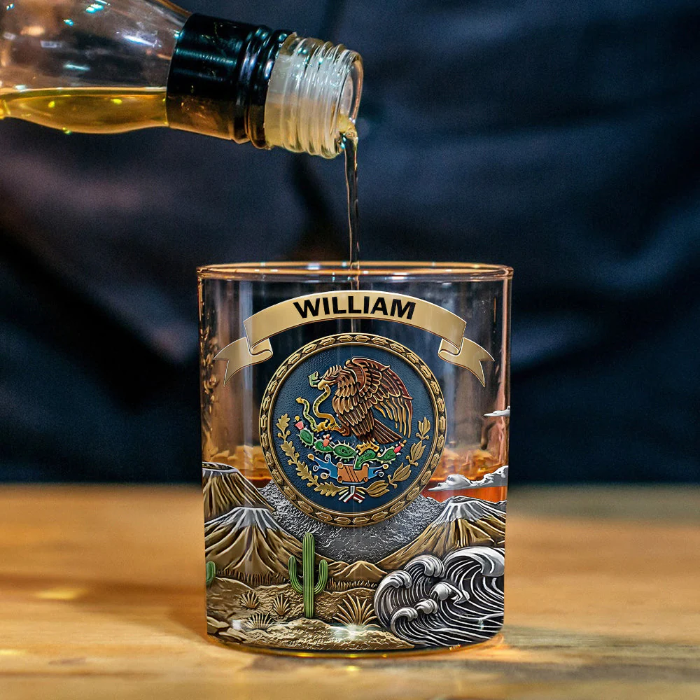 Mexican National Coat Of Arms Whiskey Glass, Luxury Whiskey Glass, Personalized Whiskey Glass