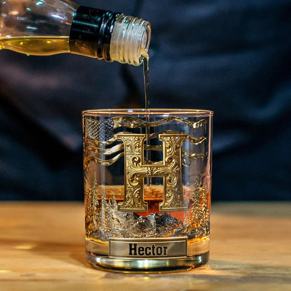 Alphabet Initial For Whiskey Lovers Personalized Whisky Whiskey Glass, Luxury Whiskey Glass