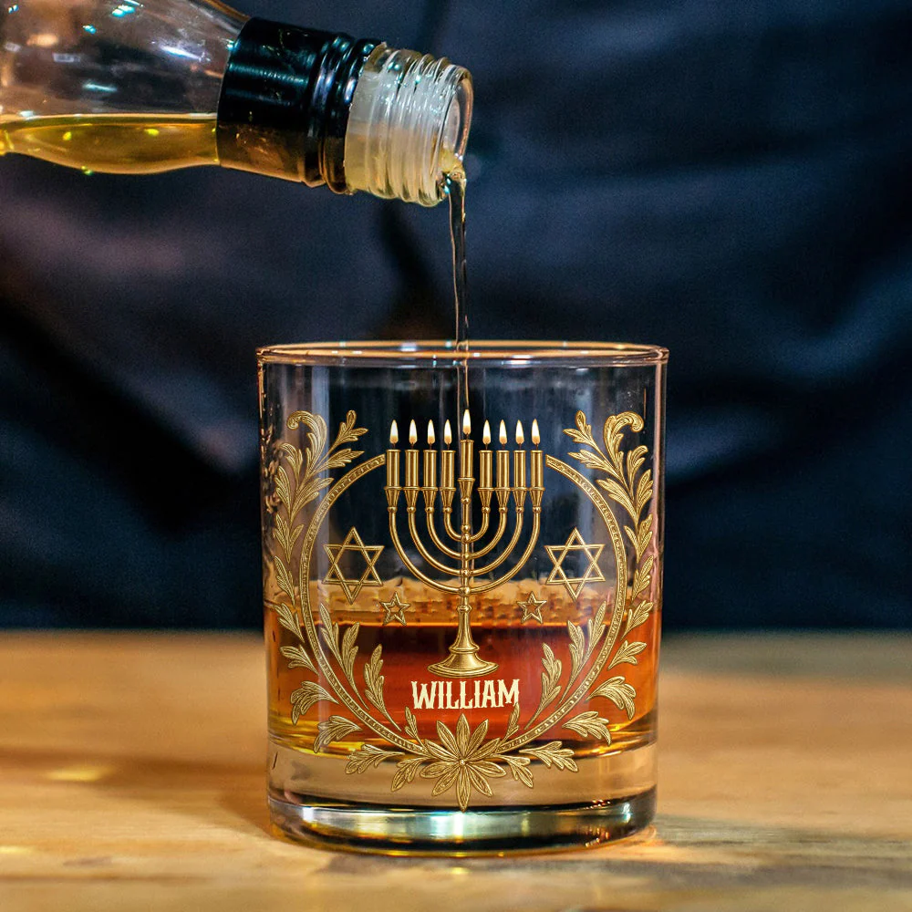 Happy Hanukkah Custom Whiskey Glass, Personalized Whiskey Glasses, Gift For Jewish