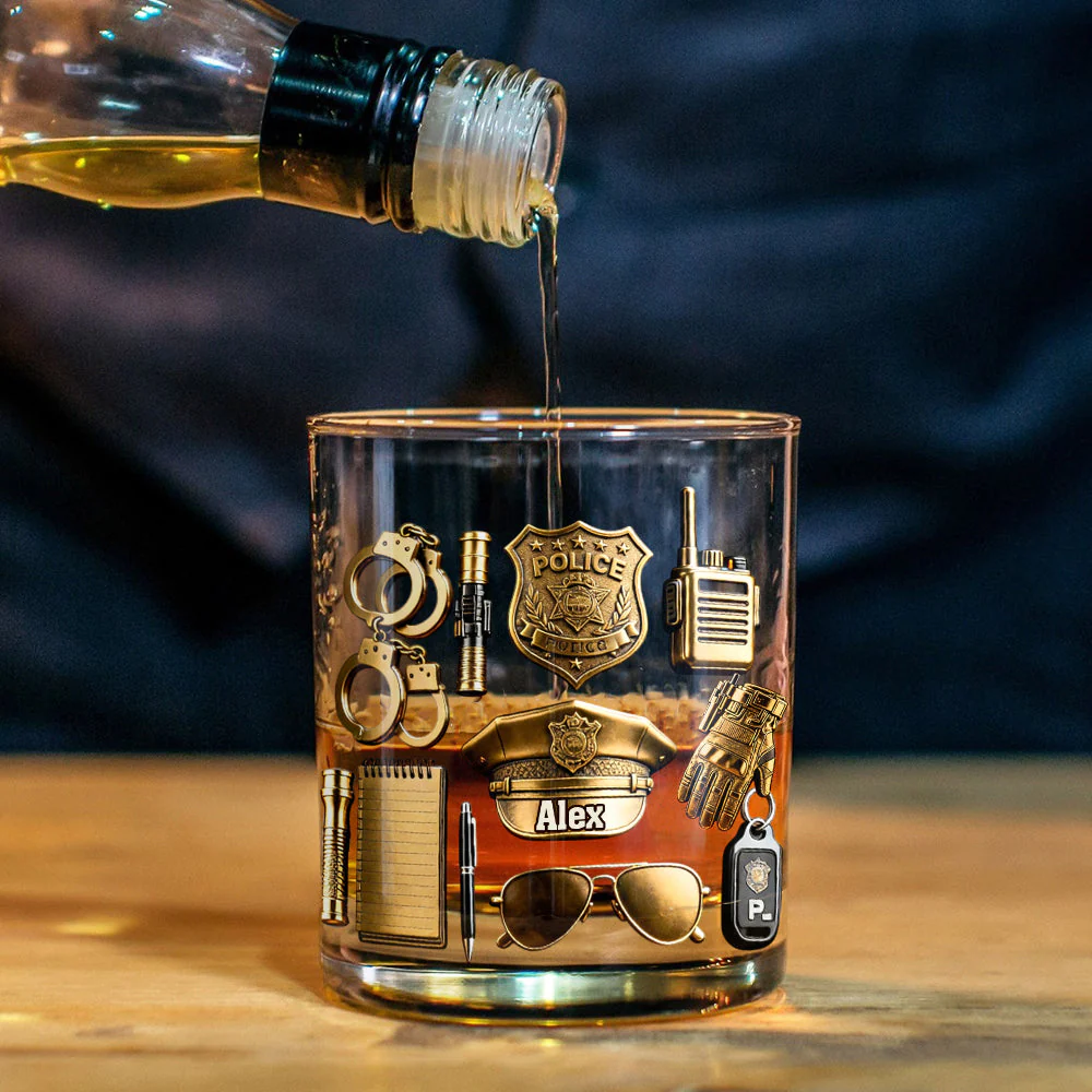 Police Officer Whiskey Glass, Luxury Whiskey Glass, Personalized Whiskey Glass, Gift For Police