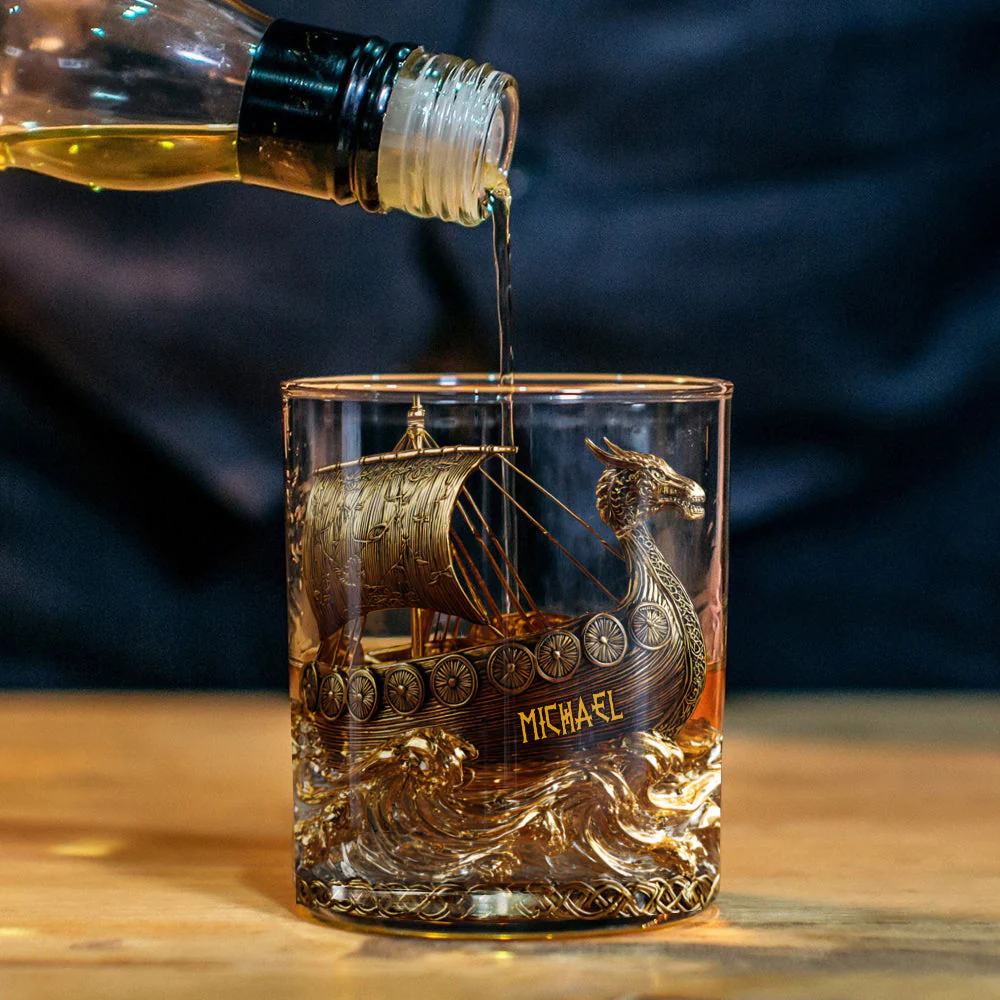 Viking Sail Custom Whiskey Glasses, Gift For Whiskey Lover, Viking Theme Custom Rocks Glasses