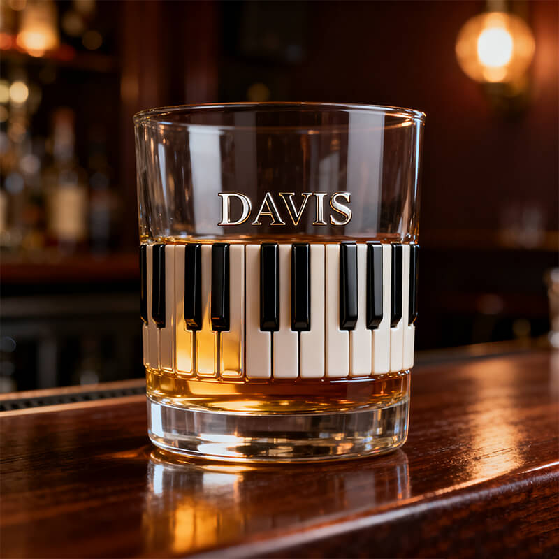 Piano Print Custom Whiskey Glass, Personalized Whiskey Glasses, Gift For Whiskey Lover, Gift For Pianist