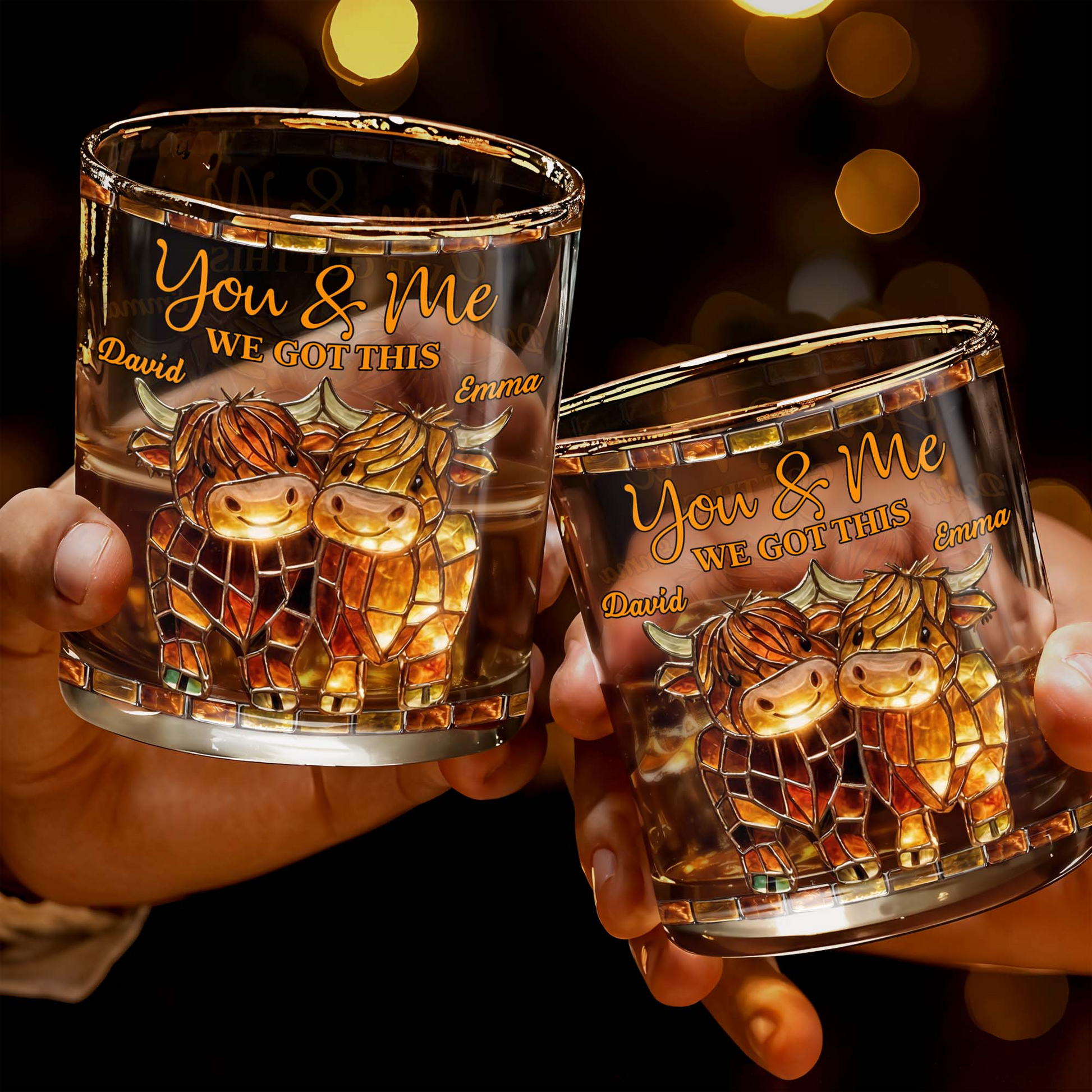 You & Me, We Got This Mosaic Cows Glass, Personalized Custom Whiskey Glass, Gift For Couples